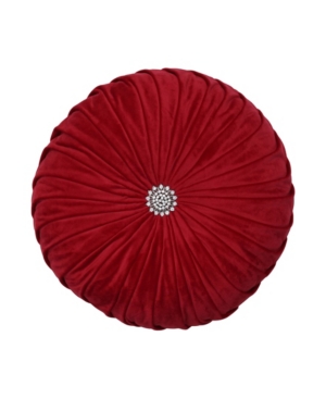 Pillow Perfect Round Pleated Velvet 14" Pillow In Red