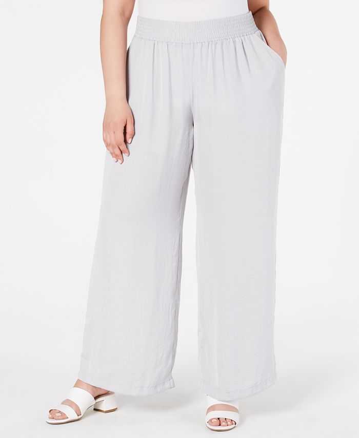 Alfani Plus Size Smocked-Waistband Satin Pants, Created for Macy's - Macy's