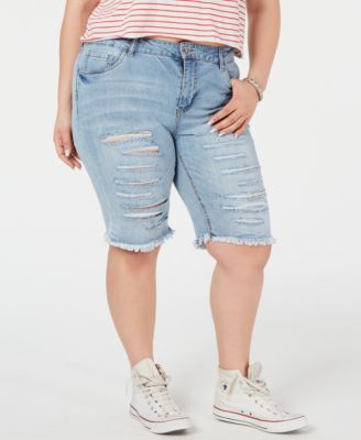 plus size ripped bermuda shorts