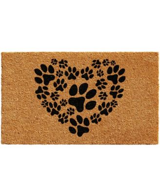 Home & More Home More Heart Paws Natural Coir Vinyl Doormats In Natural,black