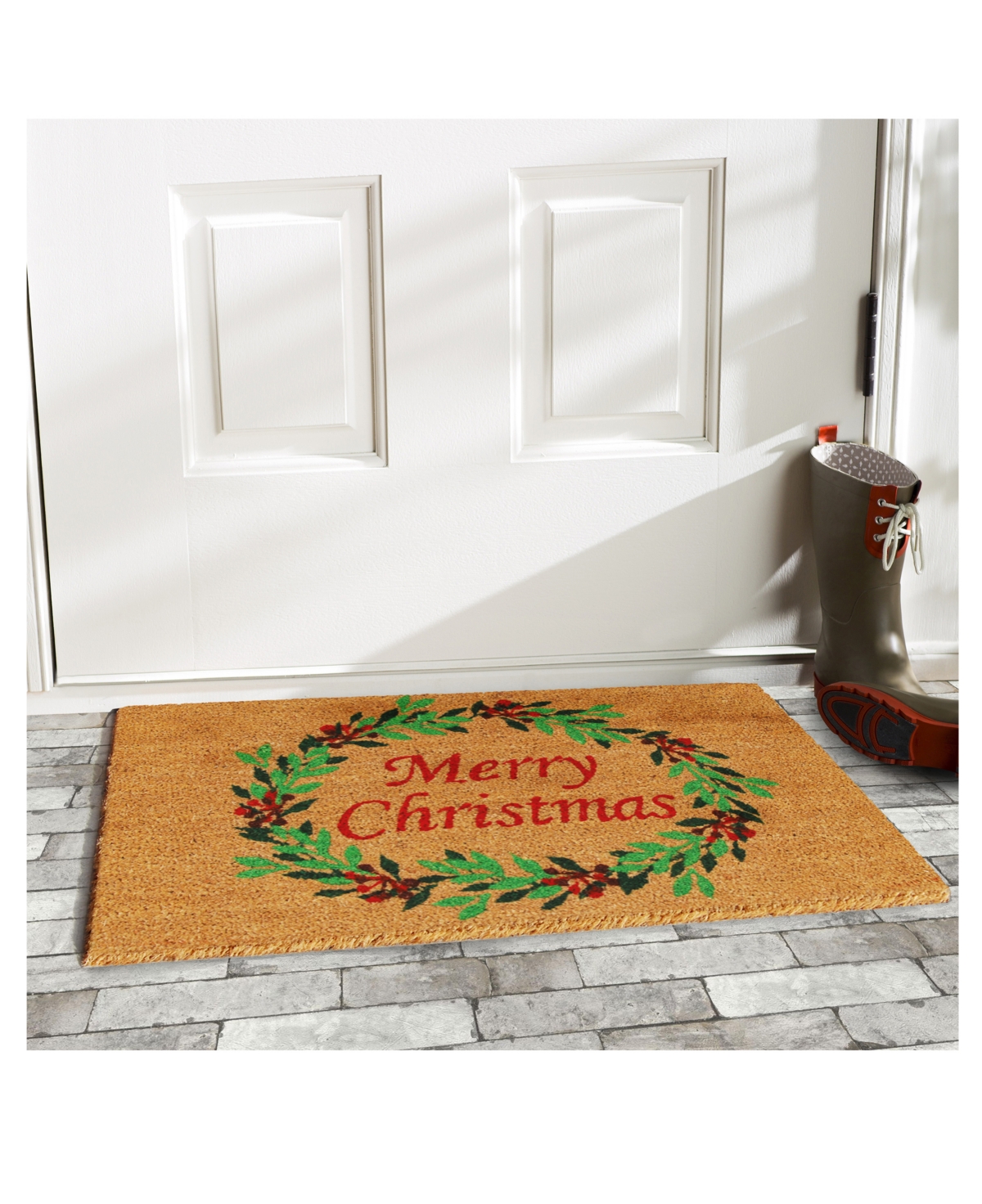 Home & More Christmas Wreath Coir/Vinyl Doormat, -red/green