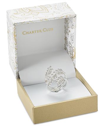 Charter Club - Fine Silver Plate Crystal Leaf Wrap Ring