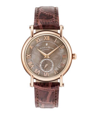 image of Jacques Du Manoir Ladies- Brown Genuine Leather Strap with Rose Goldtone Case with Mother of Pearl Dial and Diamond Sub Dial, 36mm
