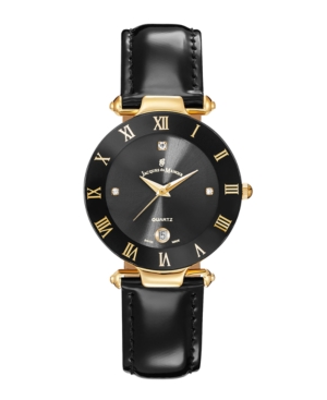 image of Jacques Du Manoir Ladies- Black Genuine Leather Strap with Goldtone Case and Black Dial, 33mm