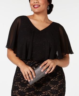 Connected Plus Size Chiffon-Overlay Lace Sheath Dress