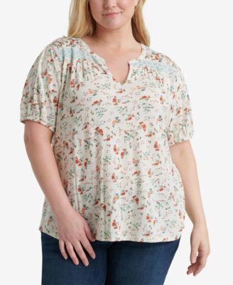 Lucky Brand - Plus Size Floral-Print Peasant Top