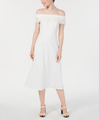 calvin klein eyelet fit & flare midi dress