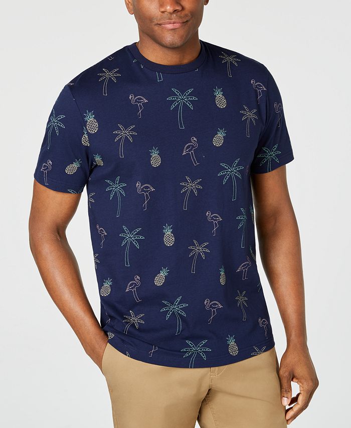 Club Room Men's Embroidered Tropical Graphic T-Shirt, Created for Macy ...
