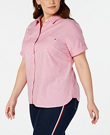 Plus Size Cotton Pin-Dot Camp Shirt