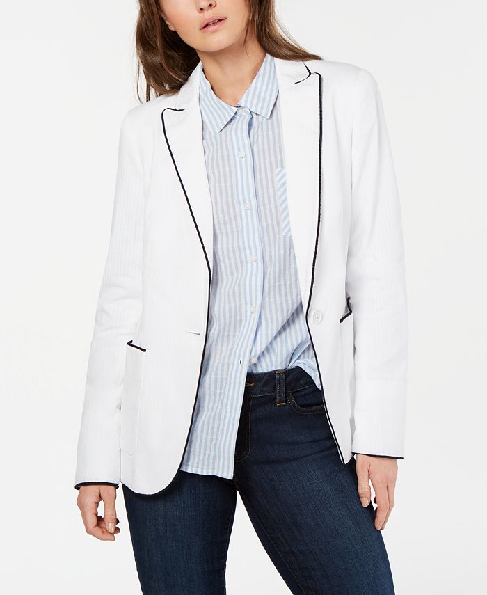 Tommy Hilfiger Cotton Contrast-Trim Blazer, Created for Macy's ...