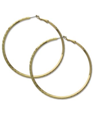 GUESS - Earrings, Gold-Tone Clutchless Textured Hoop Earrings