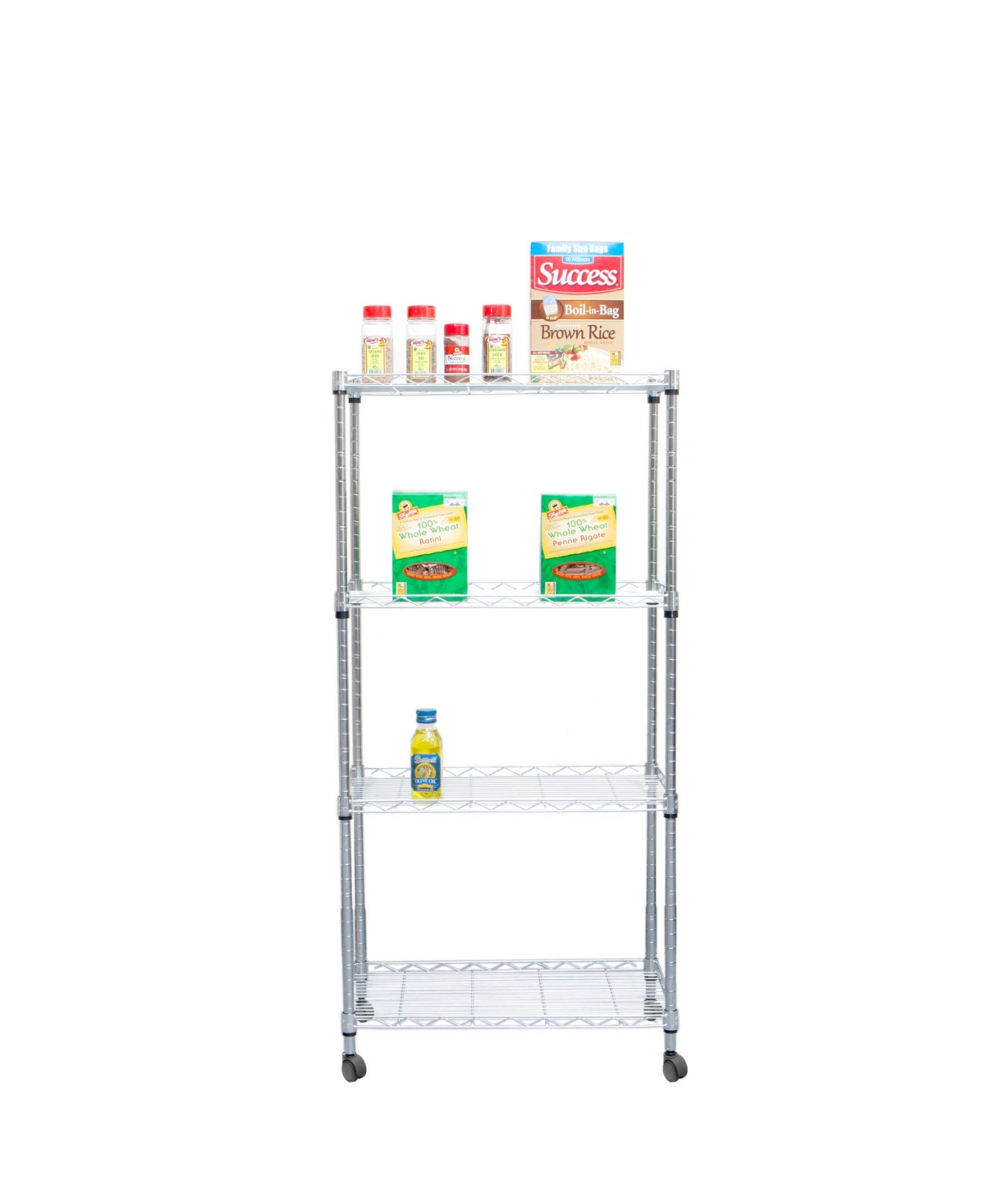 4 Tier Adjustable Heavy Duty Metal Storage Rack Shelving Unit with Wheels - Silver