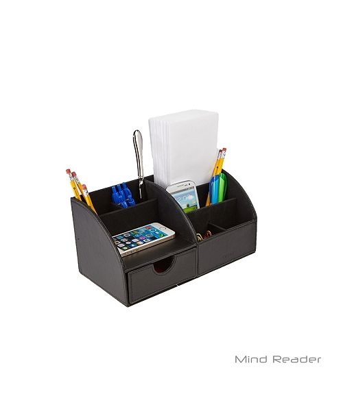 Mind Reader Faux Leather 6 Compartment Desk Organizer Desk Supply