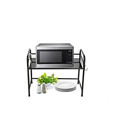 Microwave Oven Rack Shelf Unit with 6 Hooks for Kitchen Utensils, Towels, Mits, and More