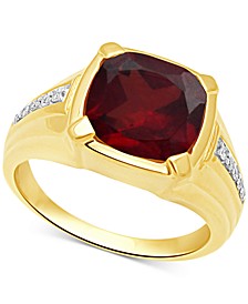 Men's Garnet (5-1/8 ct. t.w.) & Diamond (1/10 ct. t.w.) Ring in 18k Gold Over Sterling Silver