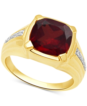 image of Men-s Garnet (5-1/8 ct. t.w.) & Diamond (1/10 ct. t.w.) Ring in 18k Gold Over Sterling Silver