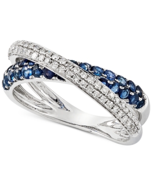 image of Sapphire (5/8 ct. t.w.) & Diamond (3/8 ct. t.w.) Crisscross Ring in 14k White Gold