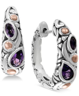 image of Effy Amethyst Hoop Earrings (3/4 ct. t.w.) in Sterling Silver & 18k Rose Gold-Plate