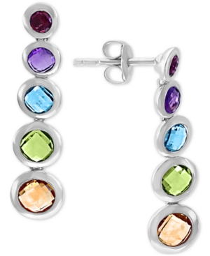 image of Effy Multi-Gemstone Graduated Drop Earrings (3-3/8 ct. t.w.) in Sterling Silver