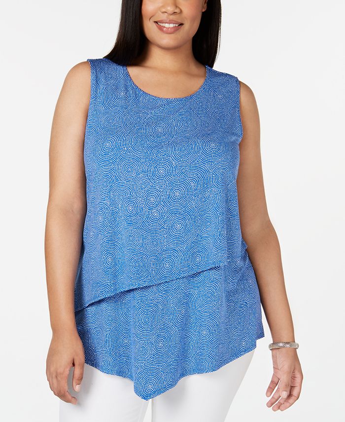 Alfani Plus Size Printed Asymmetrical-Overlay Top, Created for Macy's ...