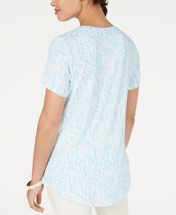 Jm Collection Womens Printed Scoop Neck Top Blue Size Petite Small main image 0
