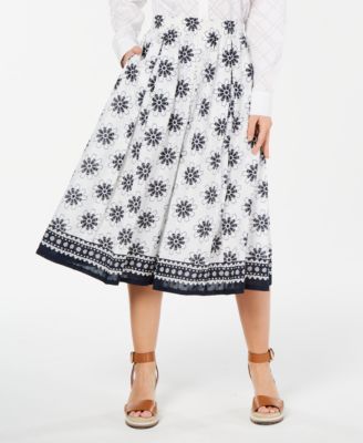 Tommy Hilfiger - Printed Pleated Cotton Skirt