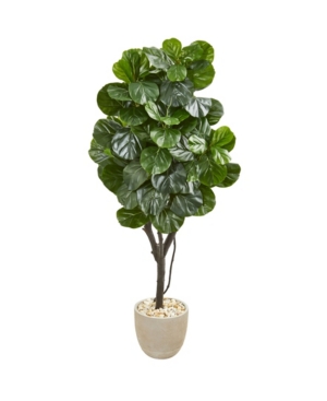 Nearly Natural 67" Fiddle Leaf Fig Artificial Tree In Sand Stone Planter In Green