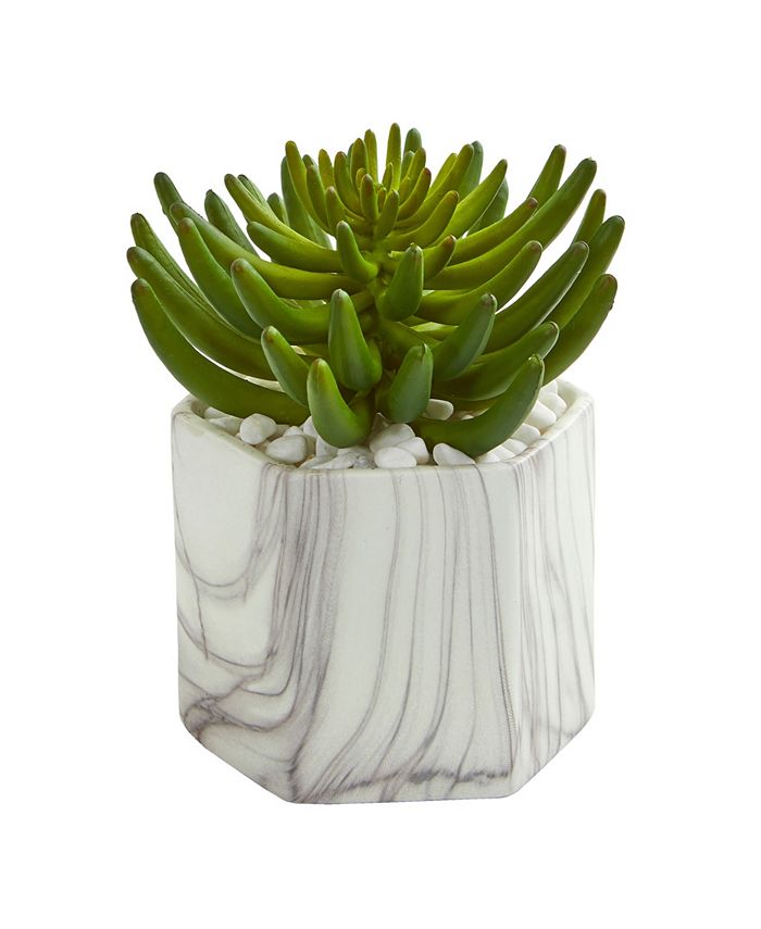 Nearly Natural Succulent Artificial Plant in Marble Vase - Macy's