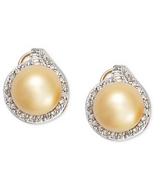 Pearl Earrings, 14k Gold Golden South Sea Pearl (11mm) and Diamond (3/4 ct. t.w.) Stud Earrings