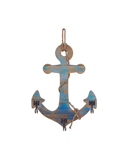Danya B Decorative Wooden Wall Anchor With Rope And Hanging Hooks