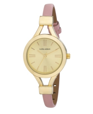 image of Laura Ashley Ladies- Pink Thin Strap Gold Case Watch
