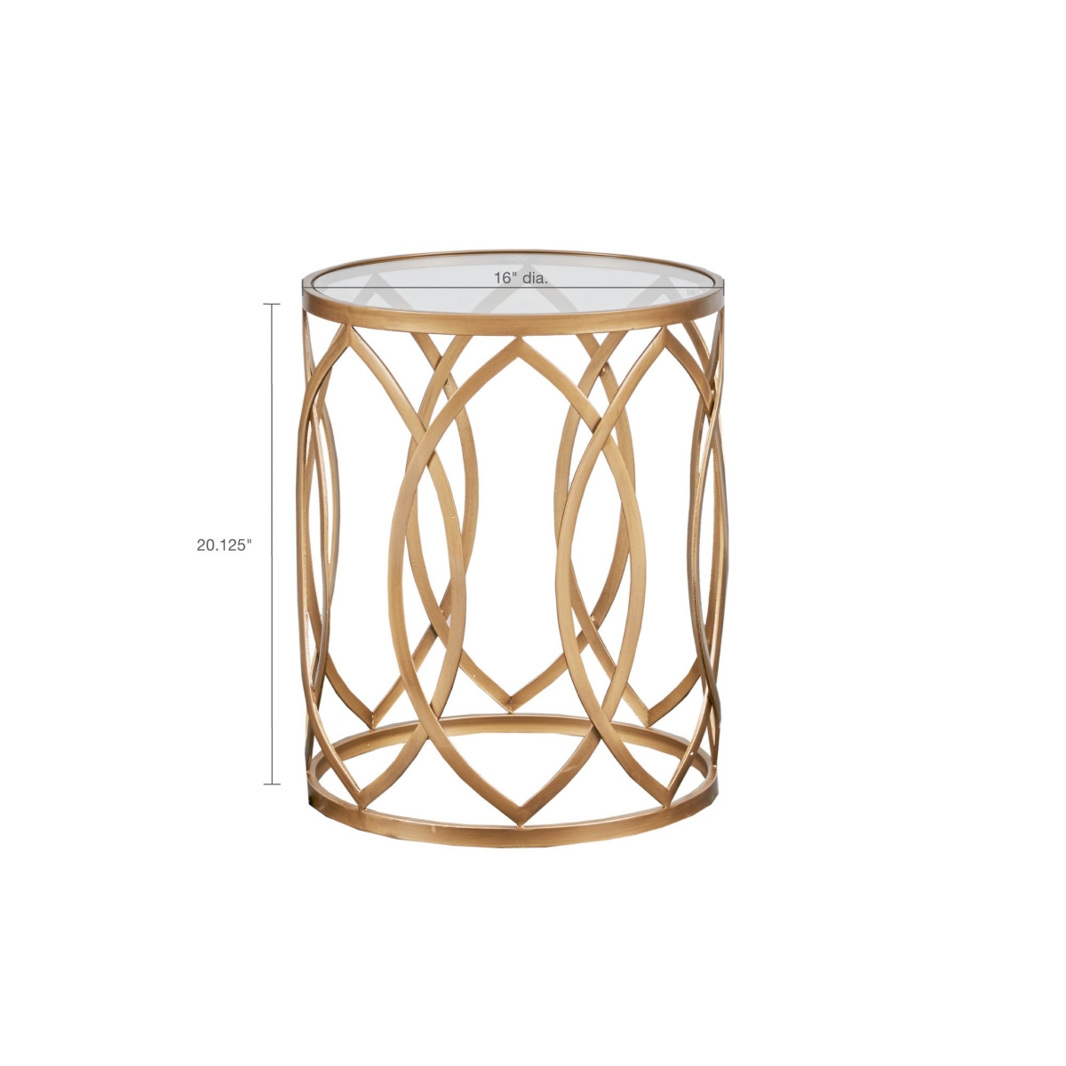 Madison Park Arlo Round Glam Luxury Metal Eyelet Accent Table with Tempered Glass Top