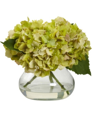 Nearly Natural Blooming Hydrangea With Vase In Green