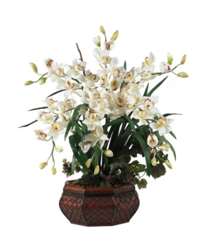 Nearly Natural Large Cymbidium Silk Flower Arrangement In White