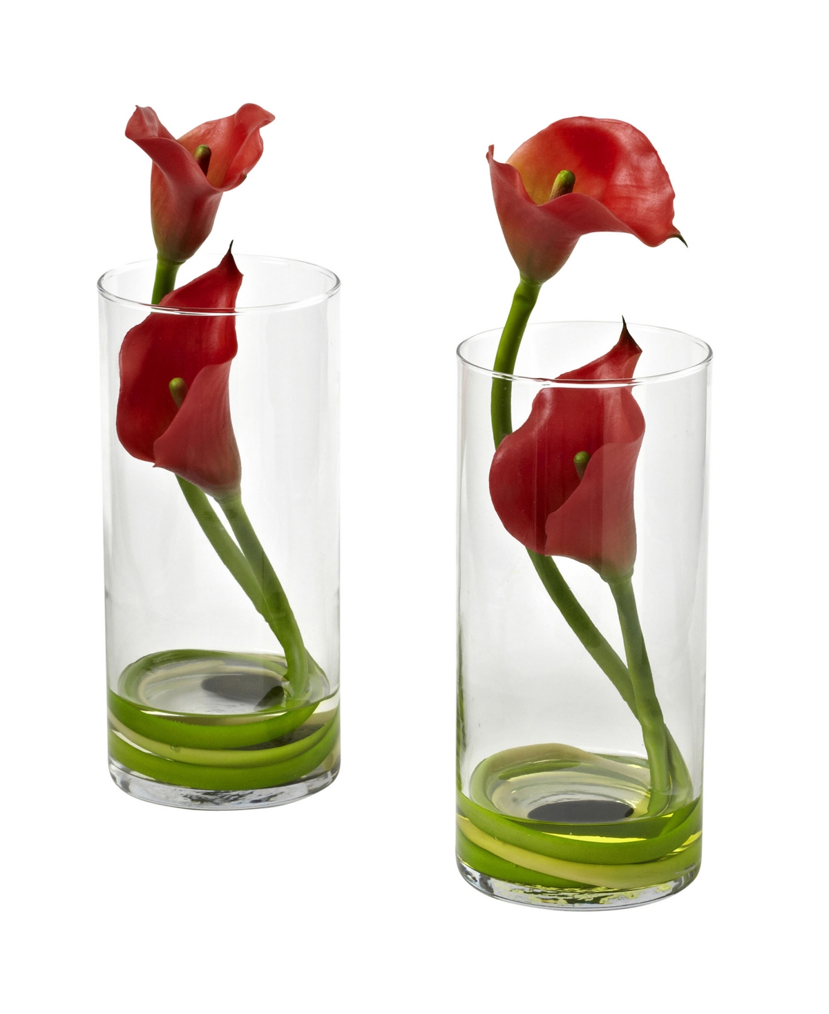 Nearly Natural Double Calla Lily W/ Cylinder, Set Of 2 In Red