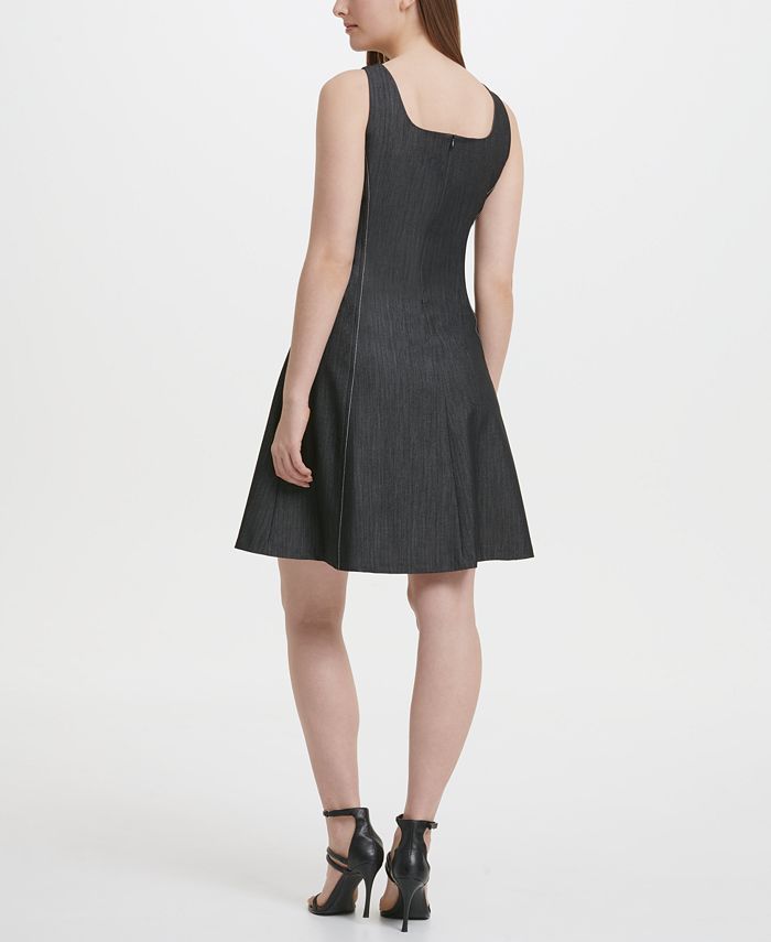 DKNY Square Neck Denim Fit and Flare Dress - Macy's