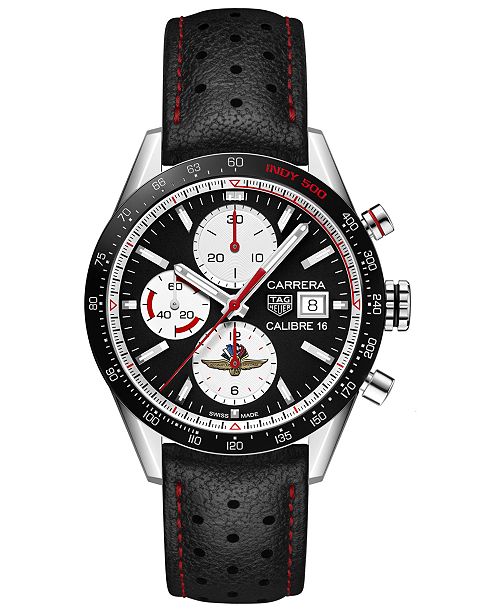 Tag Heuer Men S Swiss Automatic Chronograph Carrera Black Perforated Leather Strap Watch 41mm Limited Edition Reviews All Fine Jewelry Jewelry Watches Macy S