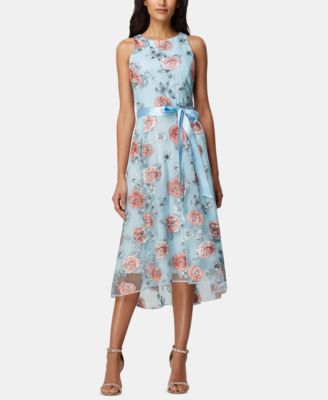 Tahari ASL Floral-Embroidered Belted A-Line Dress - Macy's