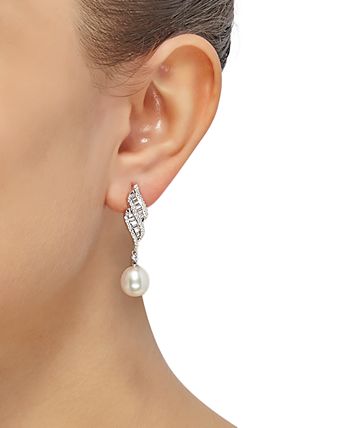 Arabella - Cultured Freshwater Pearl (7mm) & Cubic Zirconia Drop Earrings in Sterling Silver