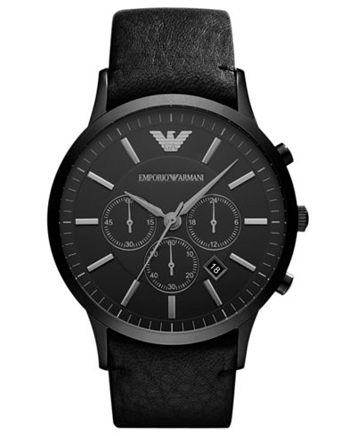 Emporio Armani Watch, Men's Chronograph Black Leather Strap 46mm AR2461
