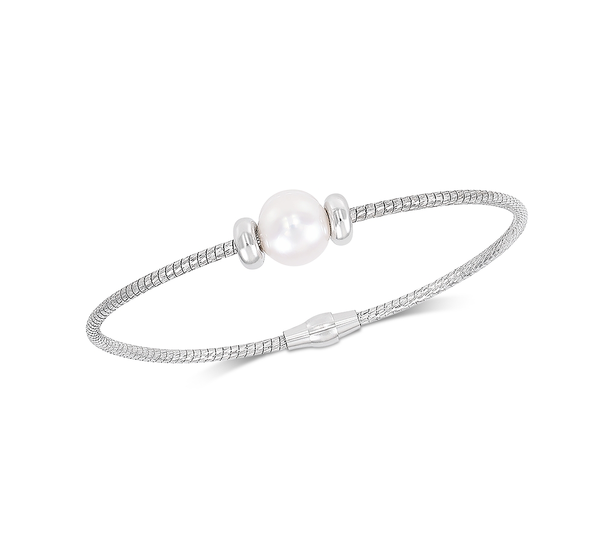 Cultured Freshwater Pearl (8-9mm) Bangle Bracelet in Sterling Silver - Silver