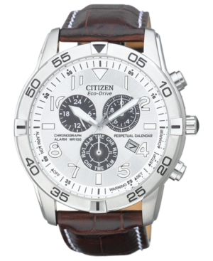 Citizen Men's Eco-Drive Perpetual Calendar Chronograph Brown Leather Strap Watch 44mm BL5470-06A