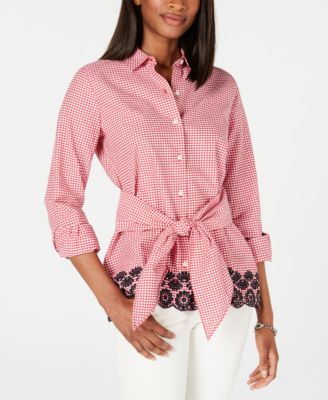 Tommy Hilfiger - Gingham Tie-Waist Cotton Top, Created for Macy's