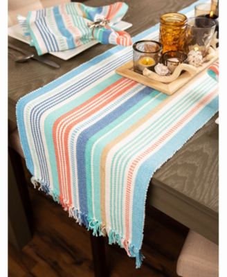 Seashore Stripe Fringed Table Runner 13" X 72"
