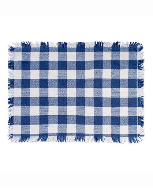 Design Imports Navy Heavyweight Check Fringed Placemat Set of 6 & Reviews Table Linens