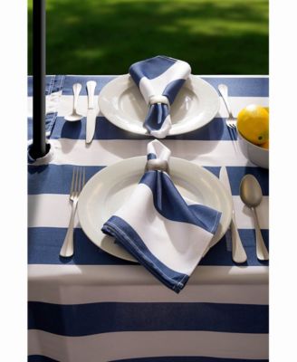 Nautical Blue Cabana Stripe Outdoor Table cloth with Zipper 60" X 120"