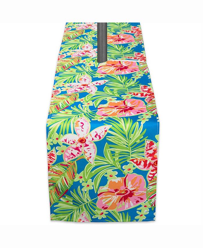 Design Imports Summer Floral Outdoor Table Runner with Zipper 14" X 108
