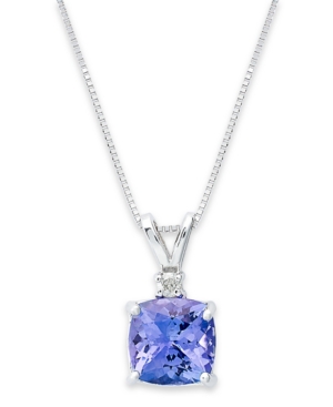 image of 14k White Necklace, Tanzanite (1-5/8 ct. t.w.) and Diamond Accent Cushion Pendant