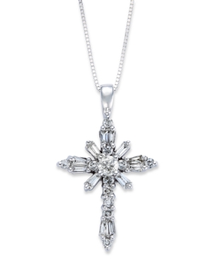 image of Diamond Baguette Cross Pendant Necklace in 14k White Gold (1/2 ct. t.w.)