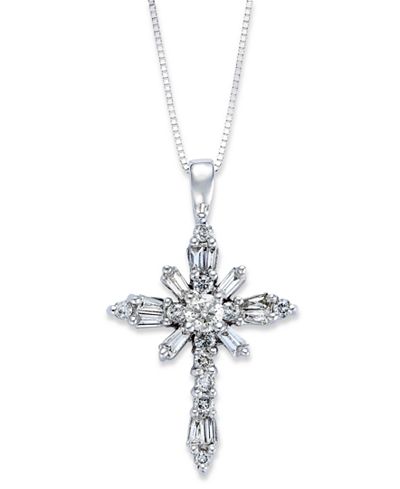 Diamond cross necklace with baguettes clearance